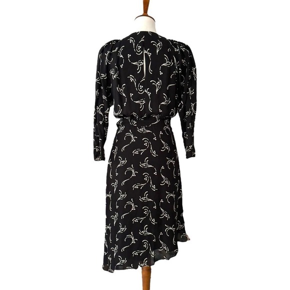 Joie Black 3/4 Sleeve Surplice V Neck Silk Asymmetric Wrap Dress Size Small - Picture 3 of 10